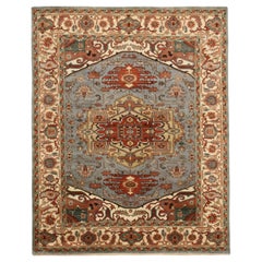 Tappeto 8x10 annodato a mano in lana Serene Blue Field Classico Tradizionale Moderno