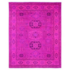 8'x10' Hot Pink Overdyed Kazak Medallions Design Hand Knotted Wool Oriental Rug
