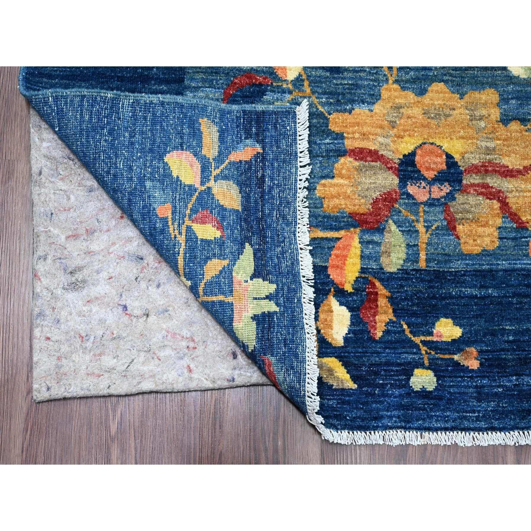 Afghan 8'x10' Tapis en laine nouée à la main Peshawar d'inspiration art déco chinois bleu impérial en vente