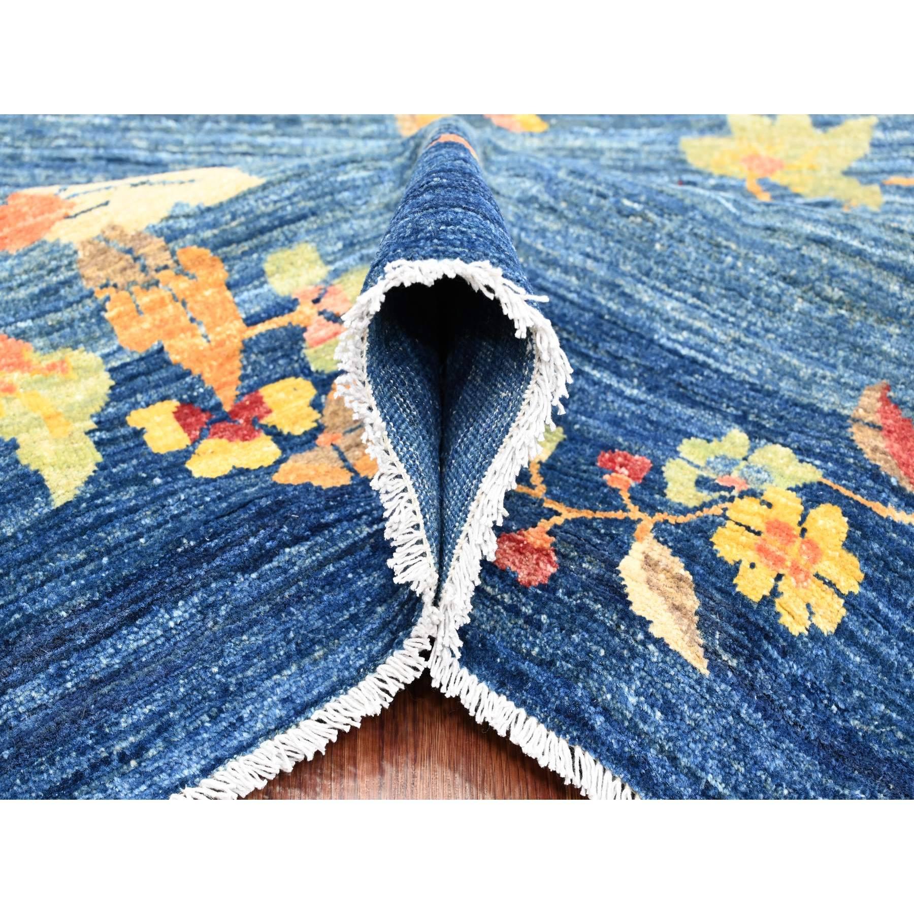 Noué à la main 8'x10' Tapis en laine nouée à la main Peshawar d'inspiration art déco chinois bleu impérial en vente