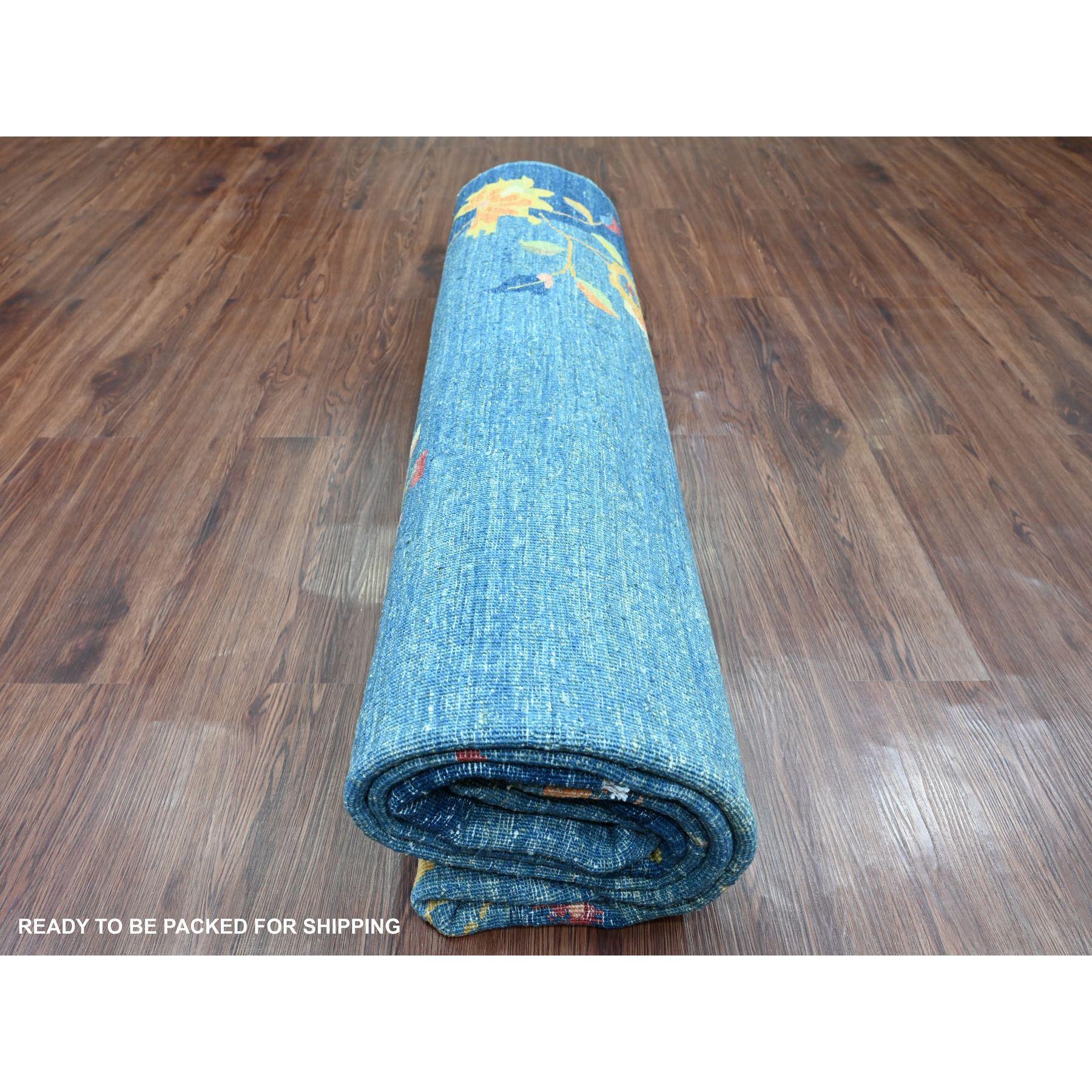 8'x10' Tapis en laine nouée à la main Peshawar d'inspiration art déco chinois bleu impérial en vente 1