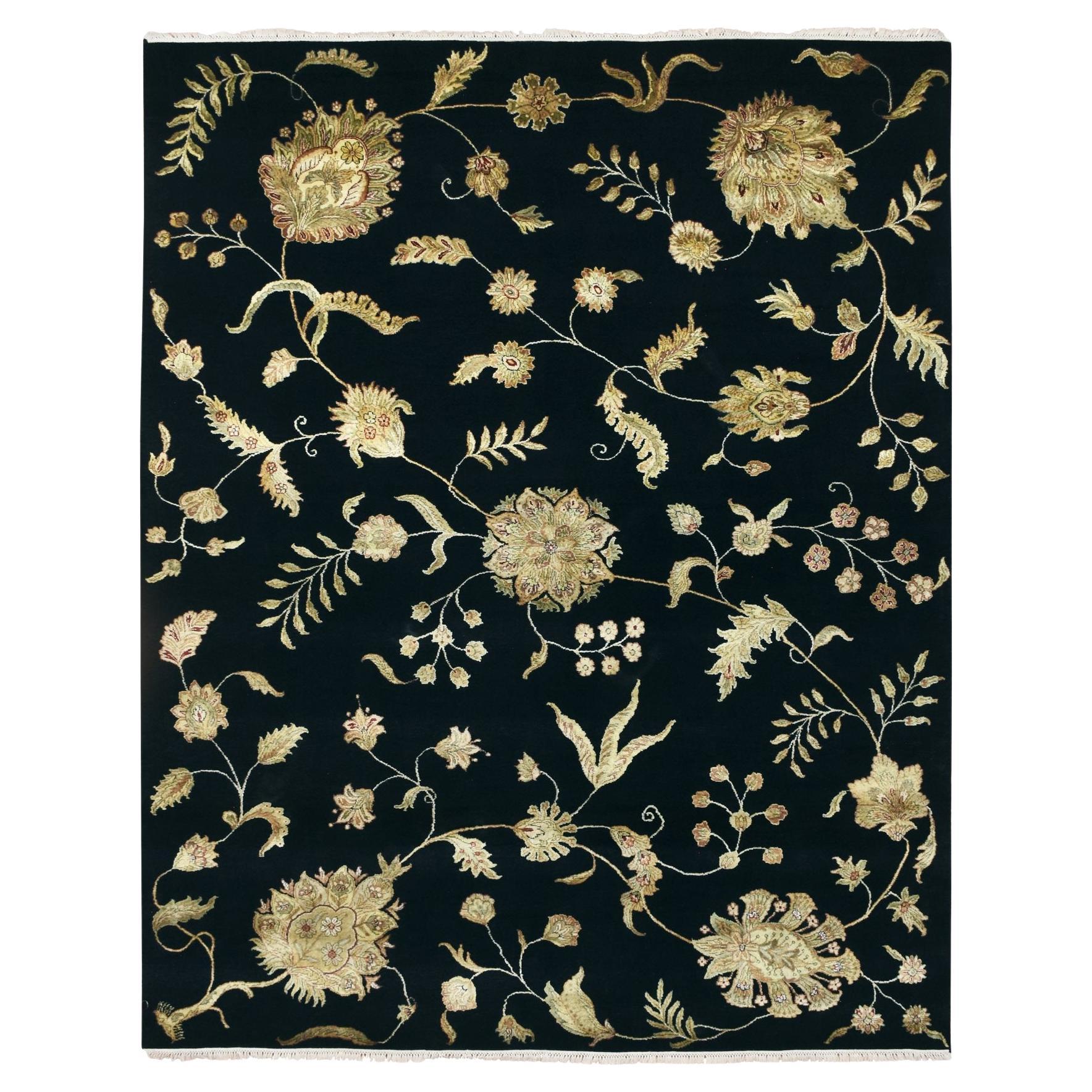 8
x10
Ink Black Tappeto orientale in lana e seta con disegno botanico annodato a mano