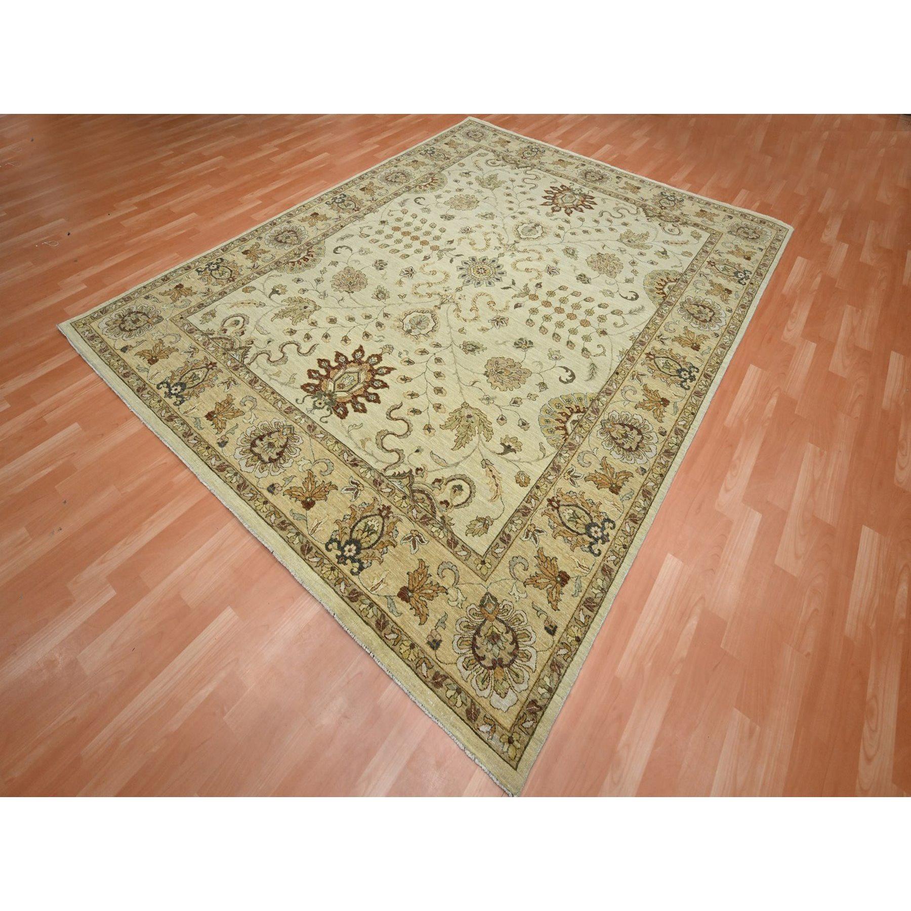 8'x10' Elfenbein Agra mit Ziegler Design Blattmuster Handgeknüpfter Teppich aus reiner Wolle (Indisch) im Angebot