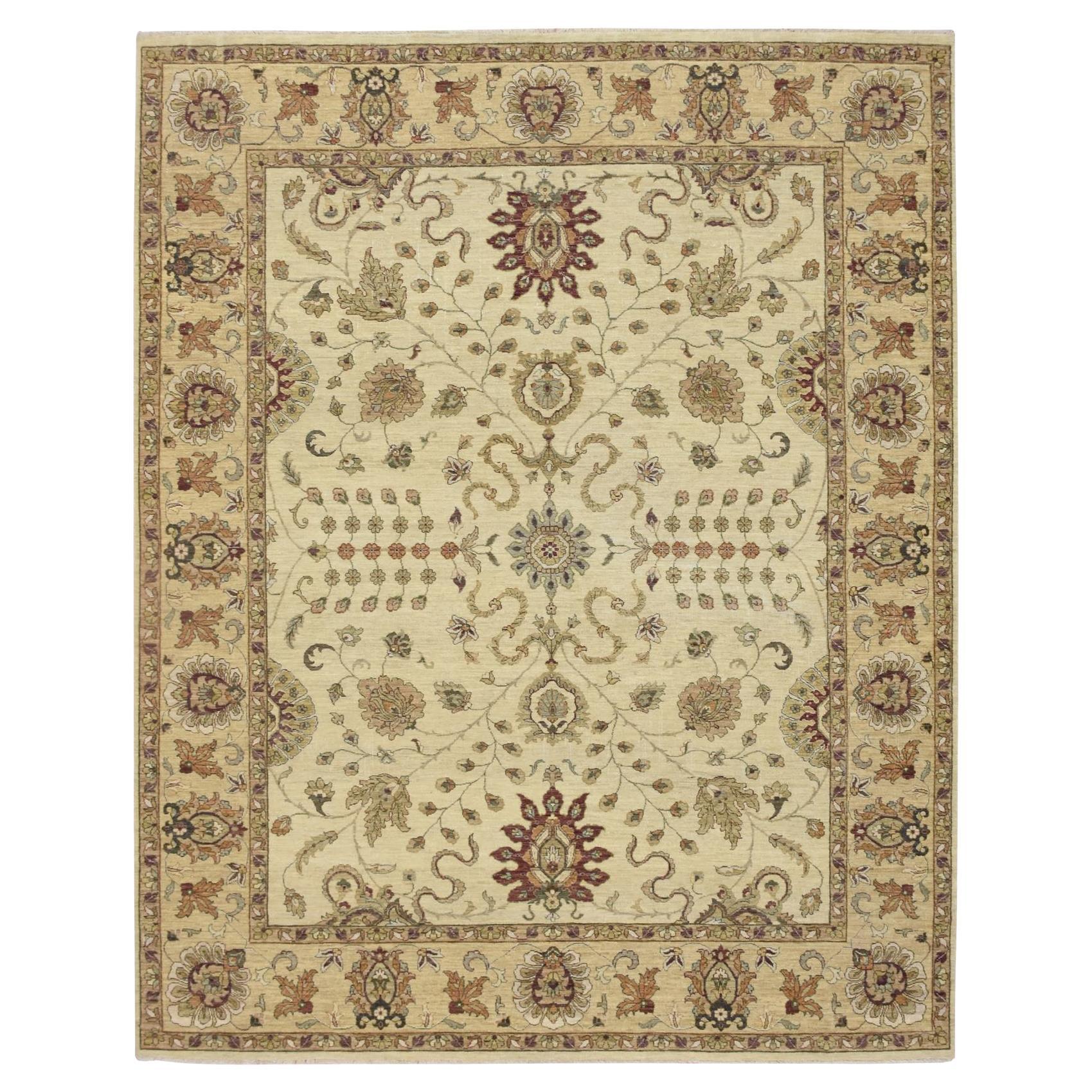 8'x10' Ivory Agra with Ziegler Design/One Leaf Pattern Tapis en pure laine noué à la main en vente