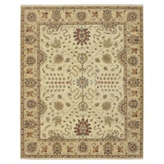 8'x10' Ivory Agra with Ziegler Design/One Leaf Pattern Tapis en pure laine noué à la main