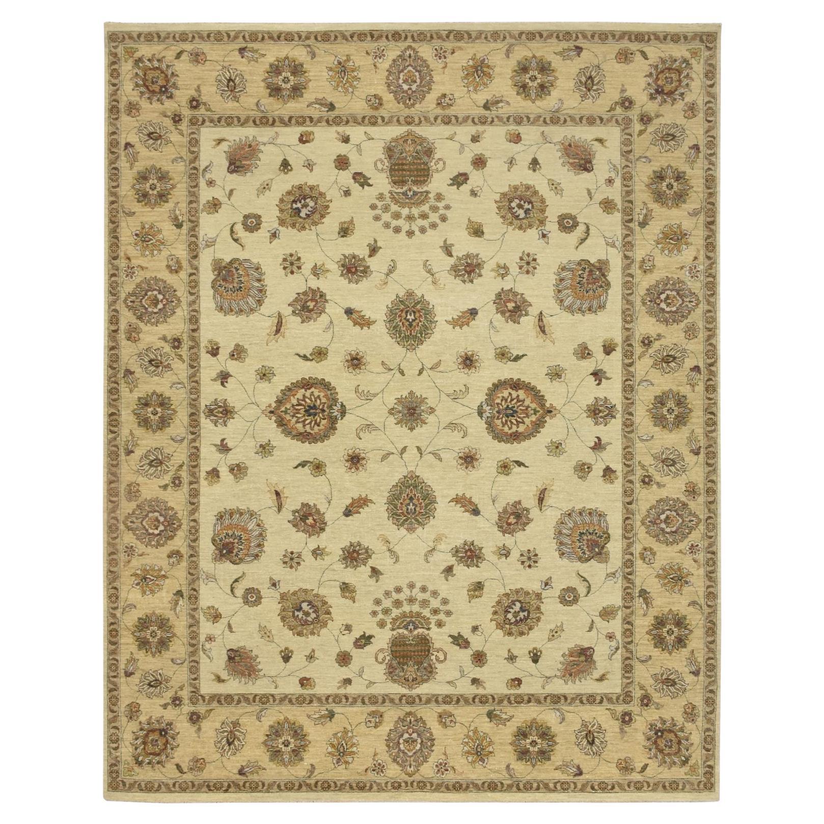 8'x10' Ivory Agra with Ziegler Design/One Leaf Pattern Tapis en pure laine noué à la main en vente