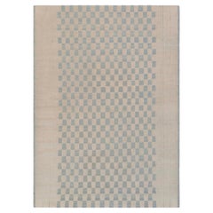 8x10 Ivory Blue Chequered Moroccan Hand Knotted Wool Rug ( JC - 4133 )