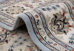 8x10 Ivory Blue Medallion Persian Hand Knotted Nain Wool Silk Rug ( G - 11156 )