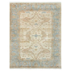 8x10 Ivory Blue Turkish Oushak Hand Knotted Wool Rug ( G - 13105 )