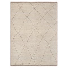 8x10 Ivory Brown Berber Shag Boho Moroccan Hand Knotted Wool Rug ( JC -9100 )