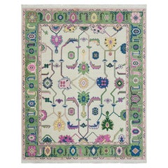 8x10 Elfenbein Garten - Teal und Rose Oushak Floral Wollteppich ( JC-8275)