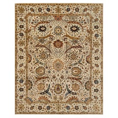 8x10 Ivory Gold Persian Kerman Sickle Hand Knotted Wool Rug ( G-13327)