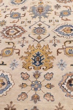 8x10 Avorio Oro Turco Oushak Tappeto di Lana Annodato a Mano ( G-12294 )