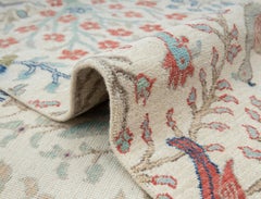 8x10 Ivory Gray Birds Peacock Garden Hand Knotted Oushak Wool Rug ( JC-13005 )