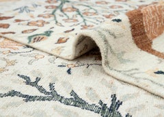 8x10 Ivory Gray Birds Peacock Garden Hand Knotted Oushak Wool Rug ( JC-14571 )