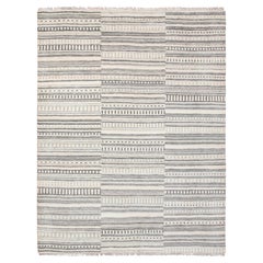 8x10 Ivory Gray Geometric Stripes Moroccan Hand Knotted Wool Rug ( Mt - 6 )