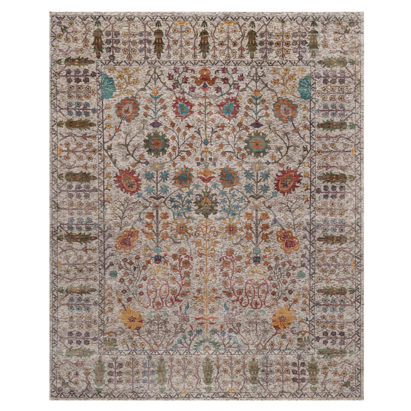 8
x10
Ivory Hand Knotted Vase Design Silk with Textured Wool Oriental Rug