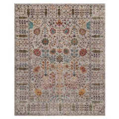 8
x10
Ivory Hand Knotted Vase Design Silk with Textured Wool Oriental Rug