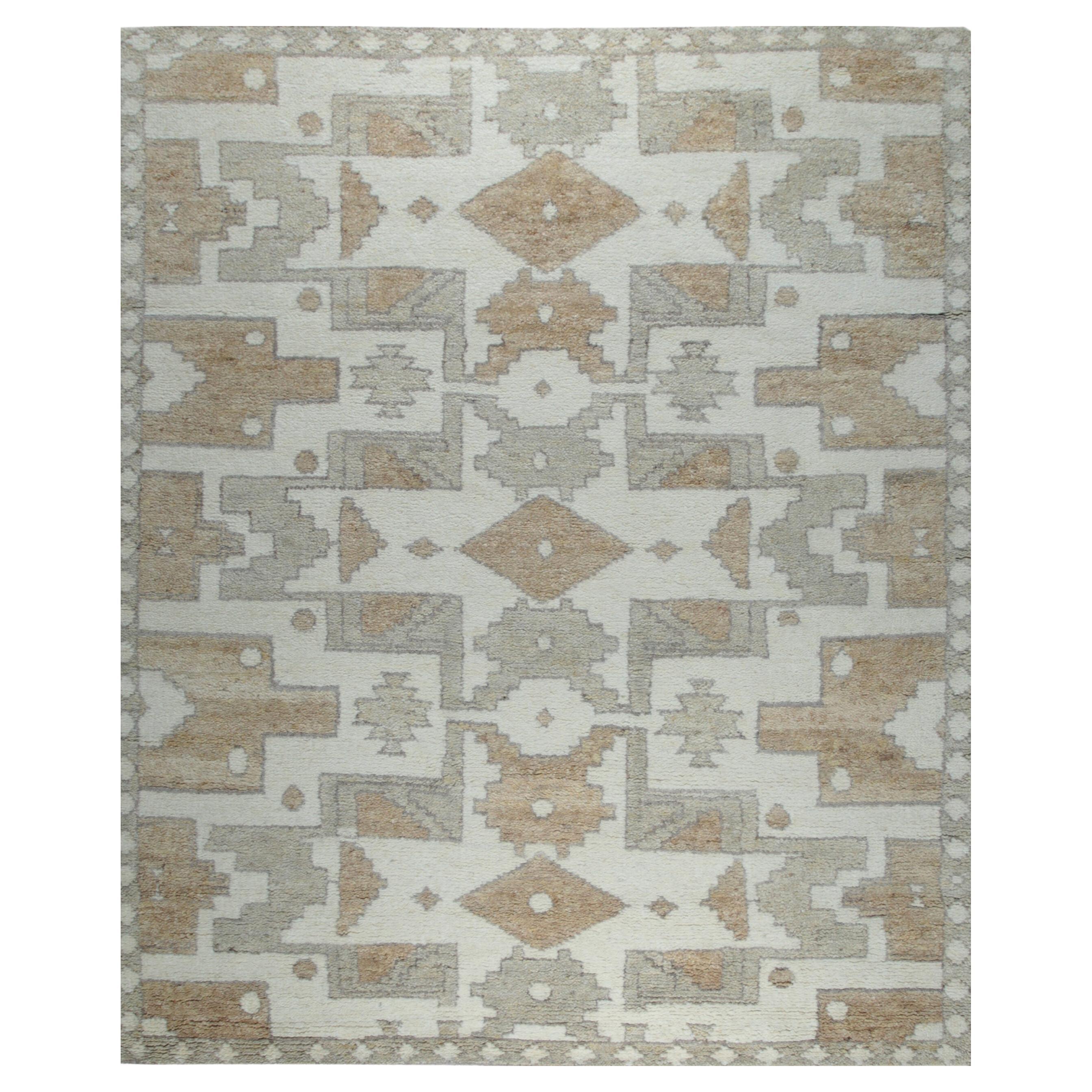 8x10 Ivory Hand-Knotted Wool Diamond Medallion Geometric Traditional Carpet Rug