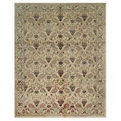 8x10 Ivory Hand-Knotted Wool Floral Drop Repeat Classic Traditional Carpet Rug