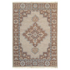 8x10 Ivory Hand-Knotted Wool Framed Medallion Geometric Modern Carpet Rug