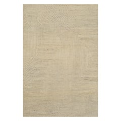 8x10 Ivory Hand-Knotted Wool Linear Maze Geometric Modern Carpet Rug