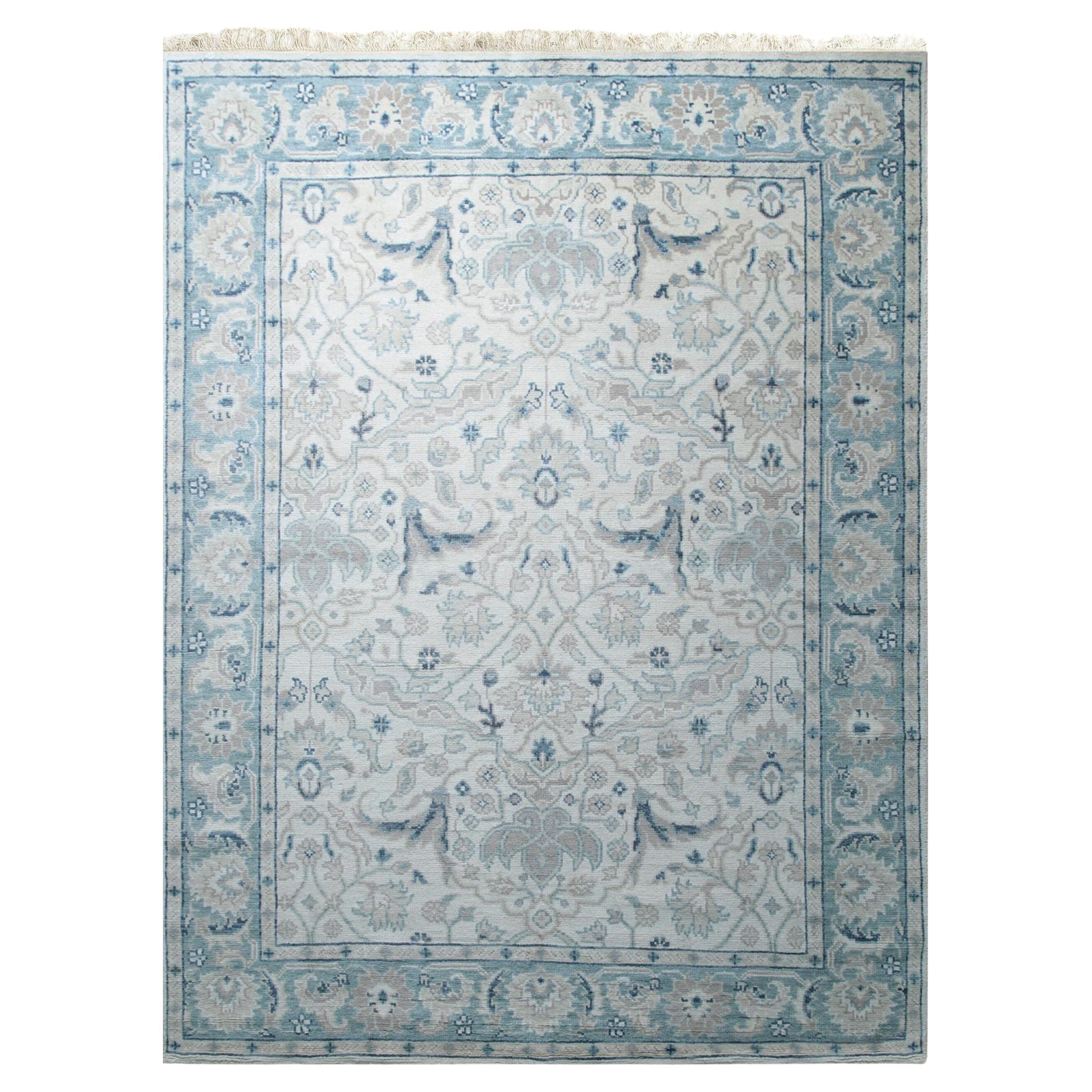 8x10 Ivory Hand-Knotted Wool Serene Floral Symmetry Traditional Carpet Rug