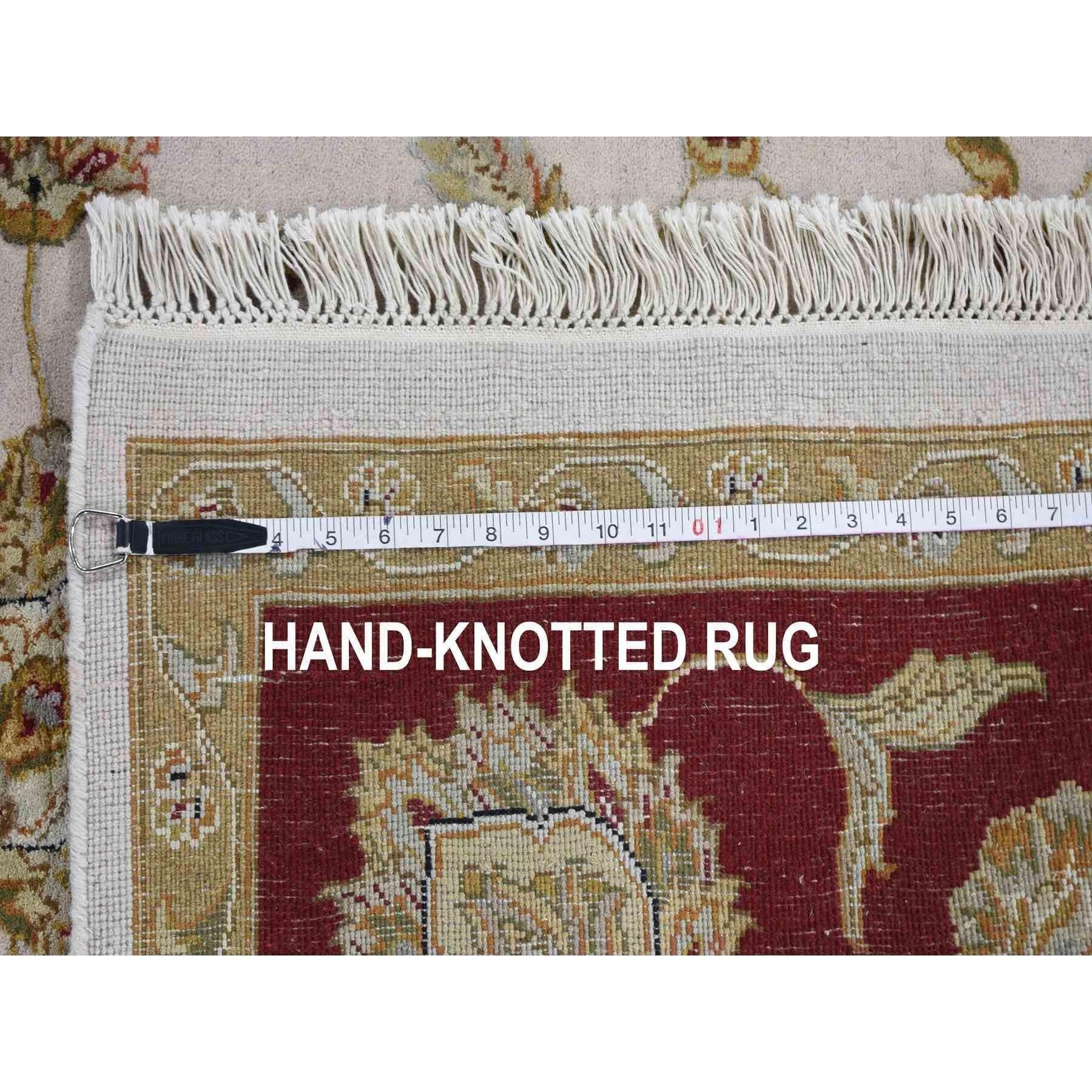 8'x10' Ivory Hand Knotted Wool & Silk Rajasthan Thick and Plush Oriental Rug For Sale 5