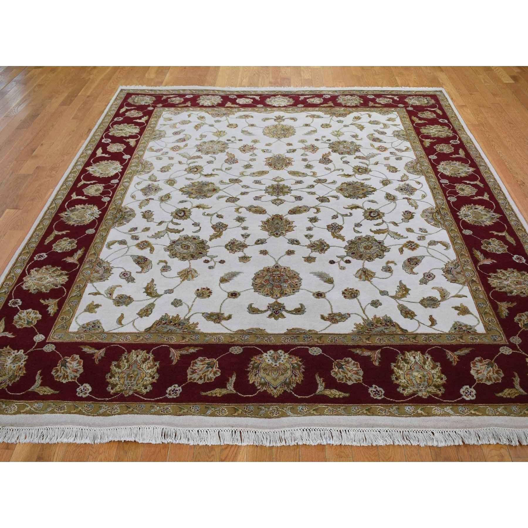 Medieval 8'x10' Ivory Hand Knotted Wool & Silk Rajasthan Thick and Plush Oriental Rug For Sale