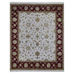 8'x10' Marfil Alfombra Oriental Anudada a Mano de Lana y Seda Rajastán Gruesa y Afelpada