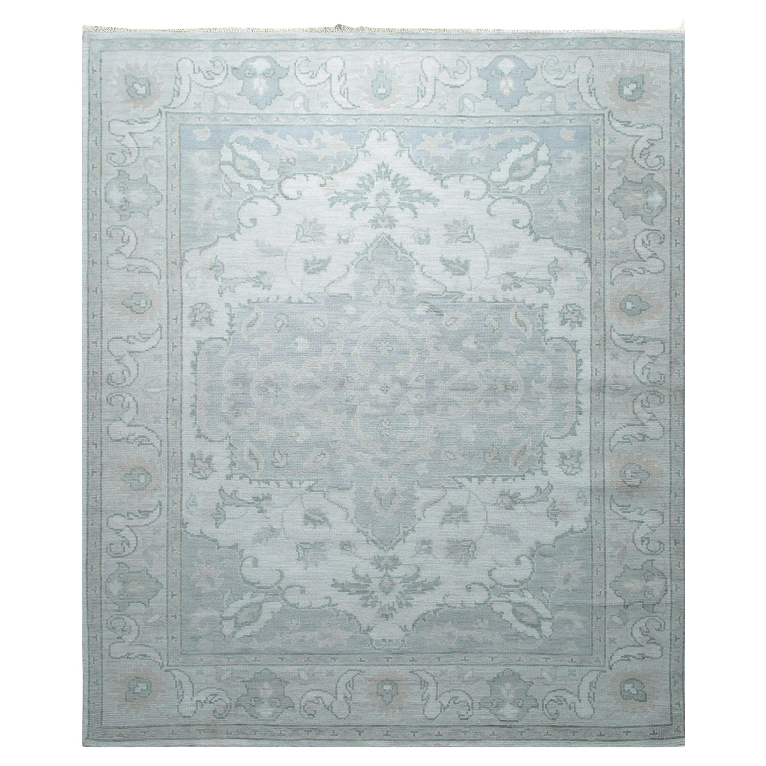 8x10 Ivory Hand-Knotted Wool Soft Floral Medallion Traditional Carpet Rug