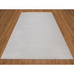 Tapis oriental 8'x10' en polyester tissé à la main, couleur ivoire, à motif moderne en damier texturé
