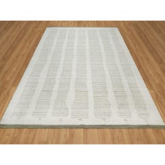 8'x10' Ivory Hand Woven Flat Weave with Textured Pile Undyed Natural Wool Rug