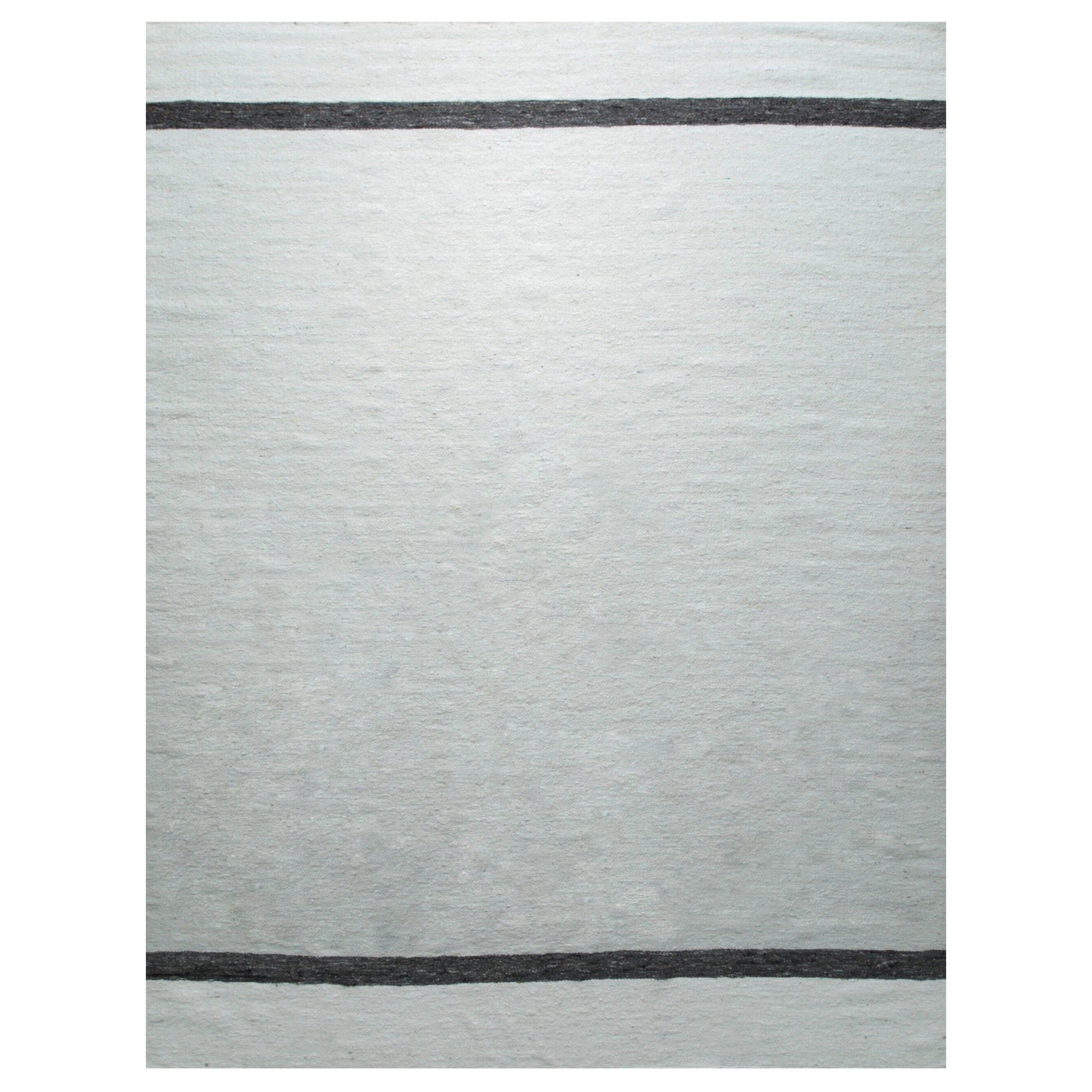 8x10 Ivory Handwoven Wool Understated Bands Geometric Modern Carpet Rug For Sale