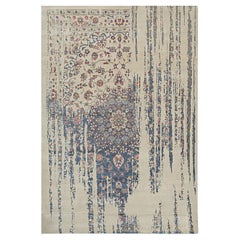 8x10 Ivory Machine Made Wool Viscose Distressed Floral Cascade Geometric Carpet