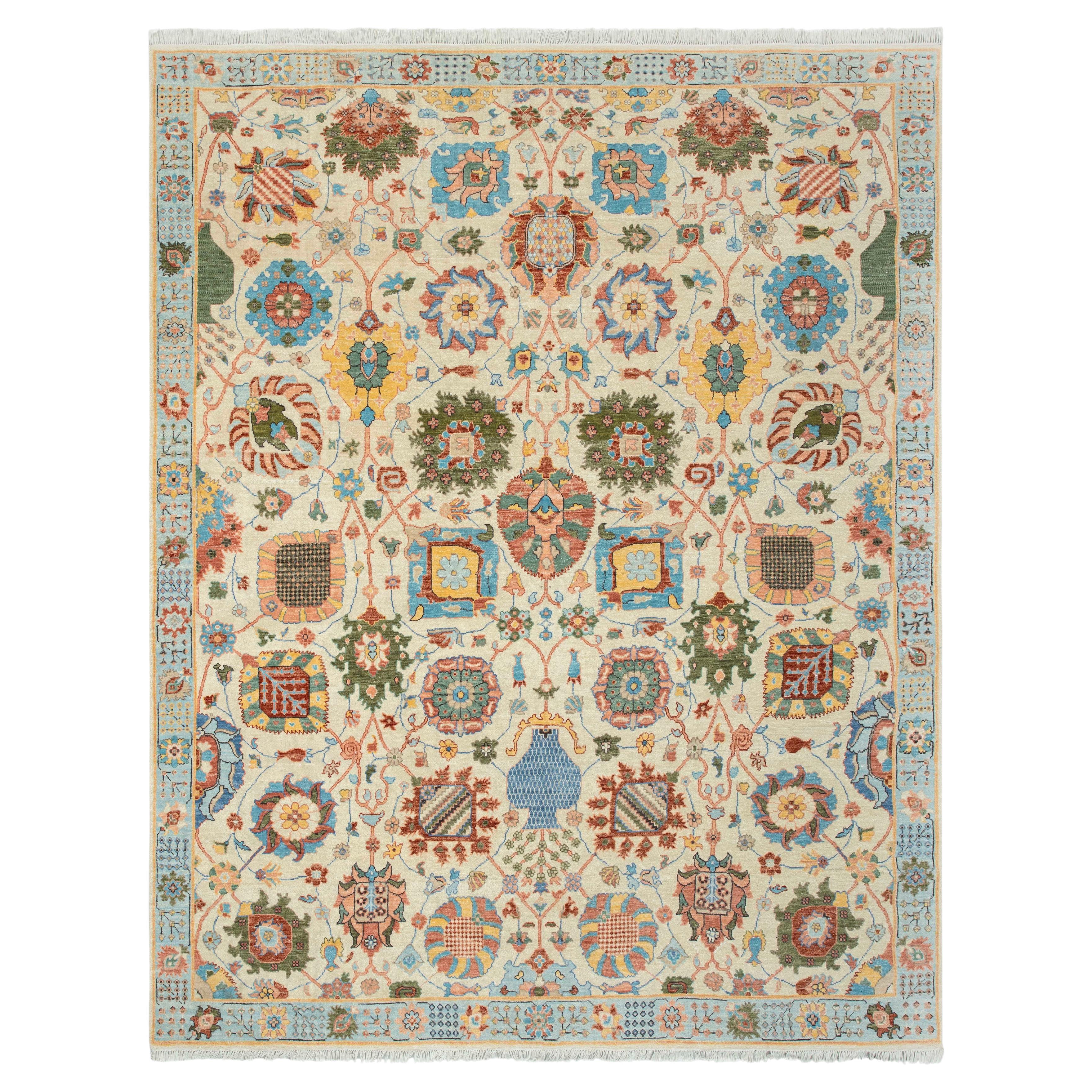 8x10 Ivory Multi-Color Hand-Knotted Oushak Wool Area Rug ( JC-8316 )