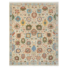 8x10 Ivory Multi-Color Hand-Knotted Oushak Wool Area Rug ( JC-8316 )