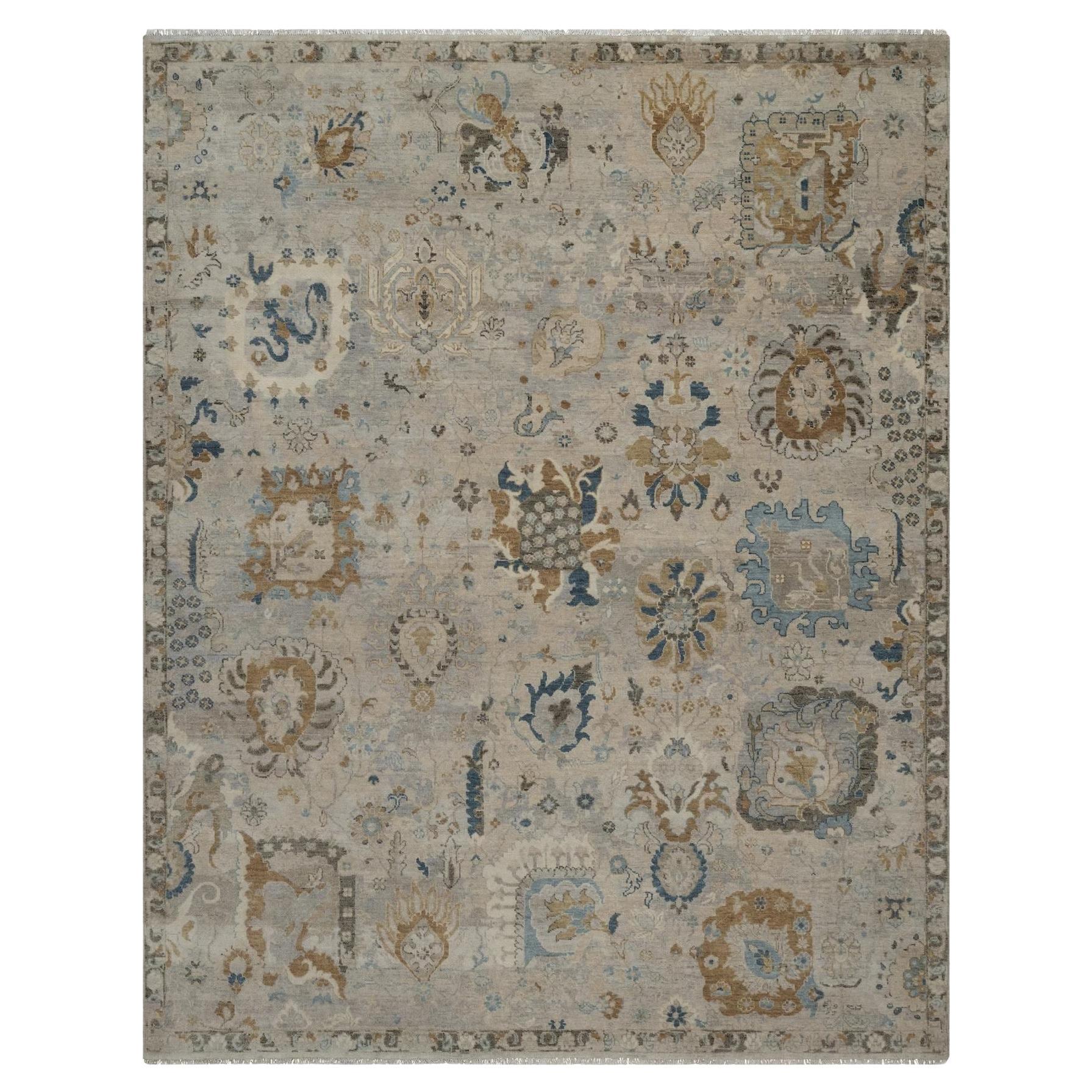 8'x10' Ivory Oushak with All Over Leaf Design Hand Knotted Wool Oriental Rug