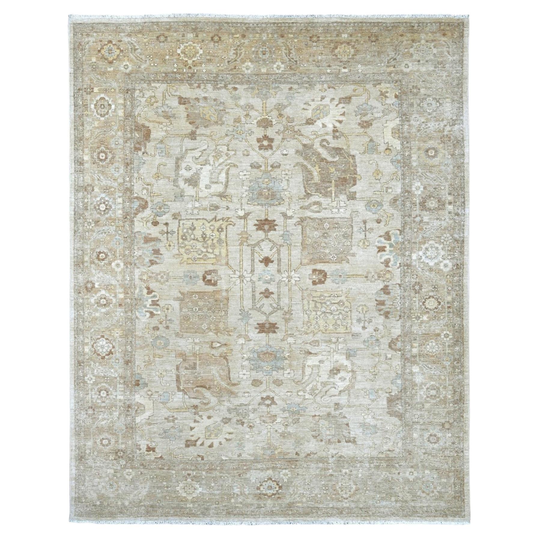Alfombra oriental de lana anudada a mano Peshawar marfil con diseño integral 8'x10'