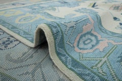 8x10 Ivory Teal Bordered Hand Knotted Oushak Wool Rug ( JC-6822)
