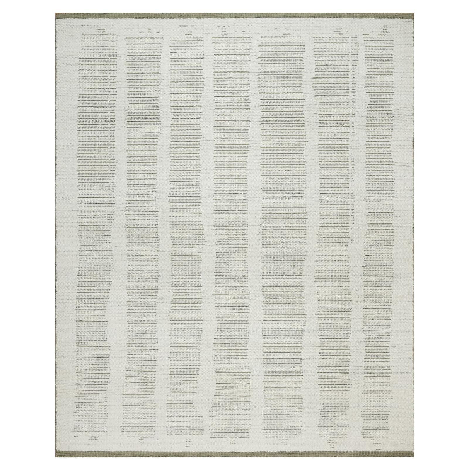 8
x10
 Ivory Undyed Natural Wool Hand Woven Flat Weave with Pile Oriental Rug For Sale