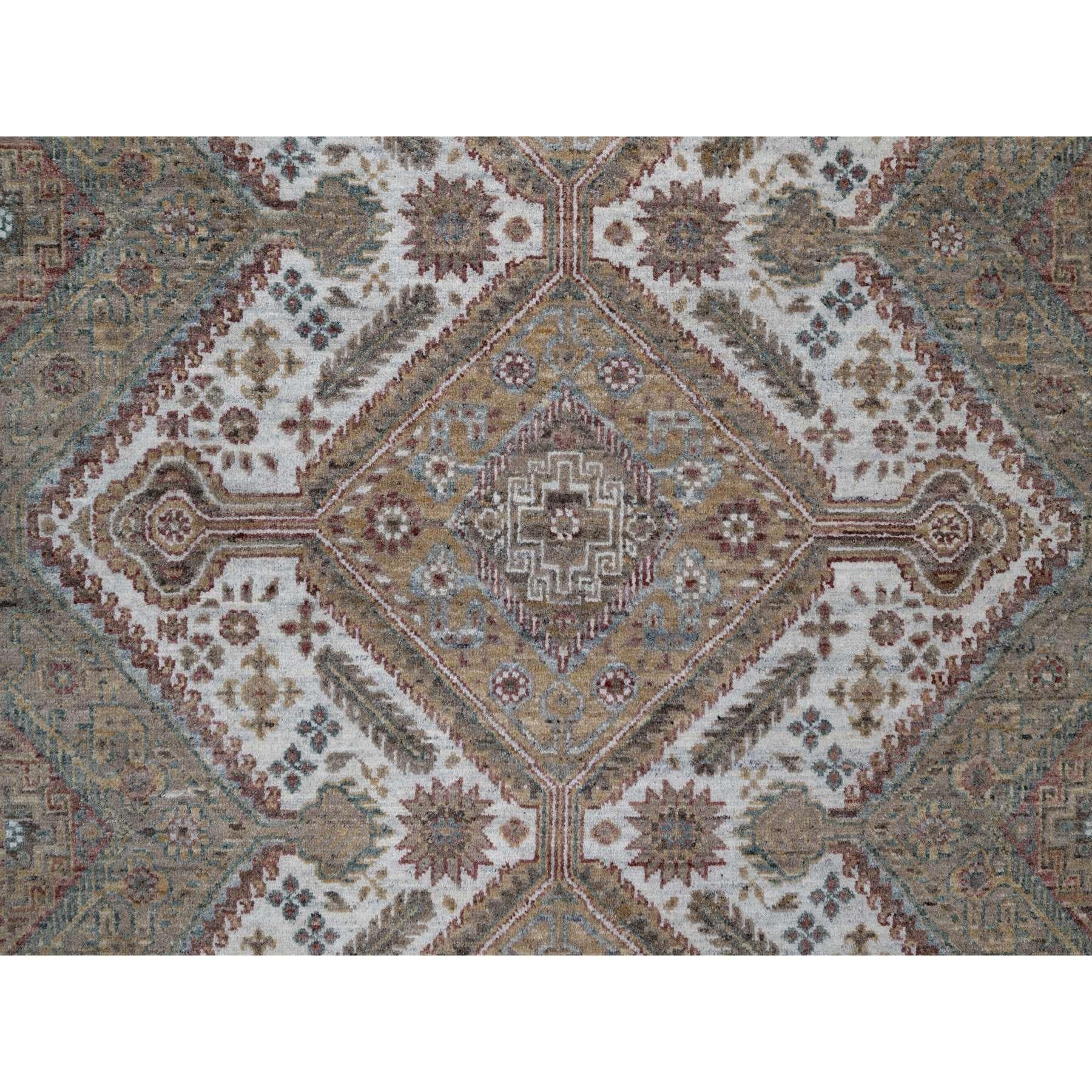 Laine 8'x10' Ivoire Unique Flower Rosettes Border Design Hand Knots Rugs Pure Wool en vente