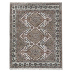 8'x10' Ivory Unique Flower Rosettes Border Design Hand Knotted Pure Wool Rug