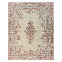 Tappeto vintage zoroastriano Karman in pura lana, annodato a mano, con pelo rasato, 8'x10', color avorio