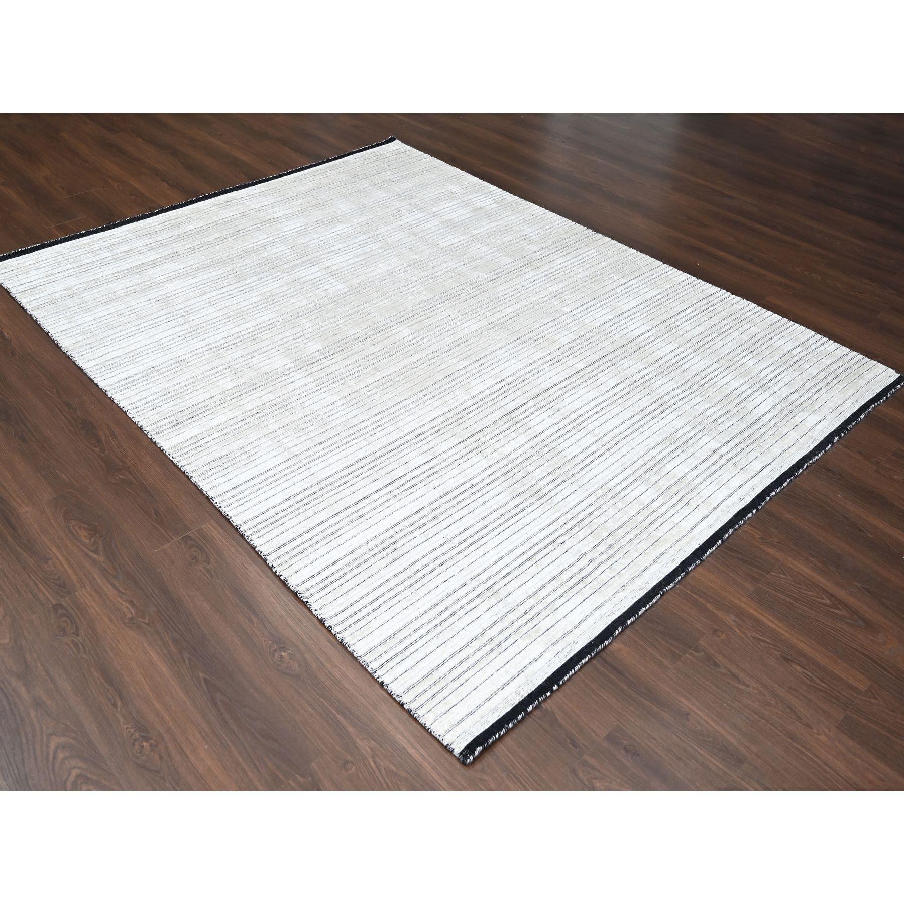 Medieval 8'x10' Ivory Wool and Plant Based Silk Modern Design Hand Loomed Oriental Rug For Sale