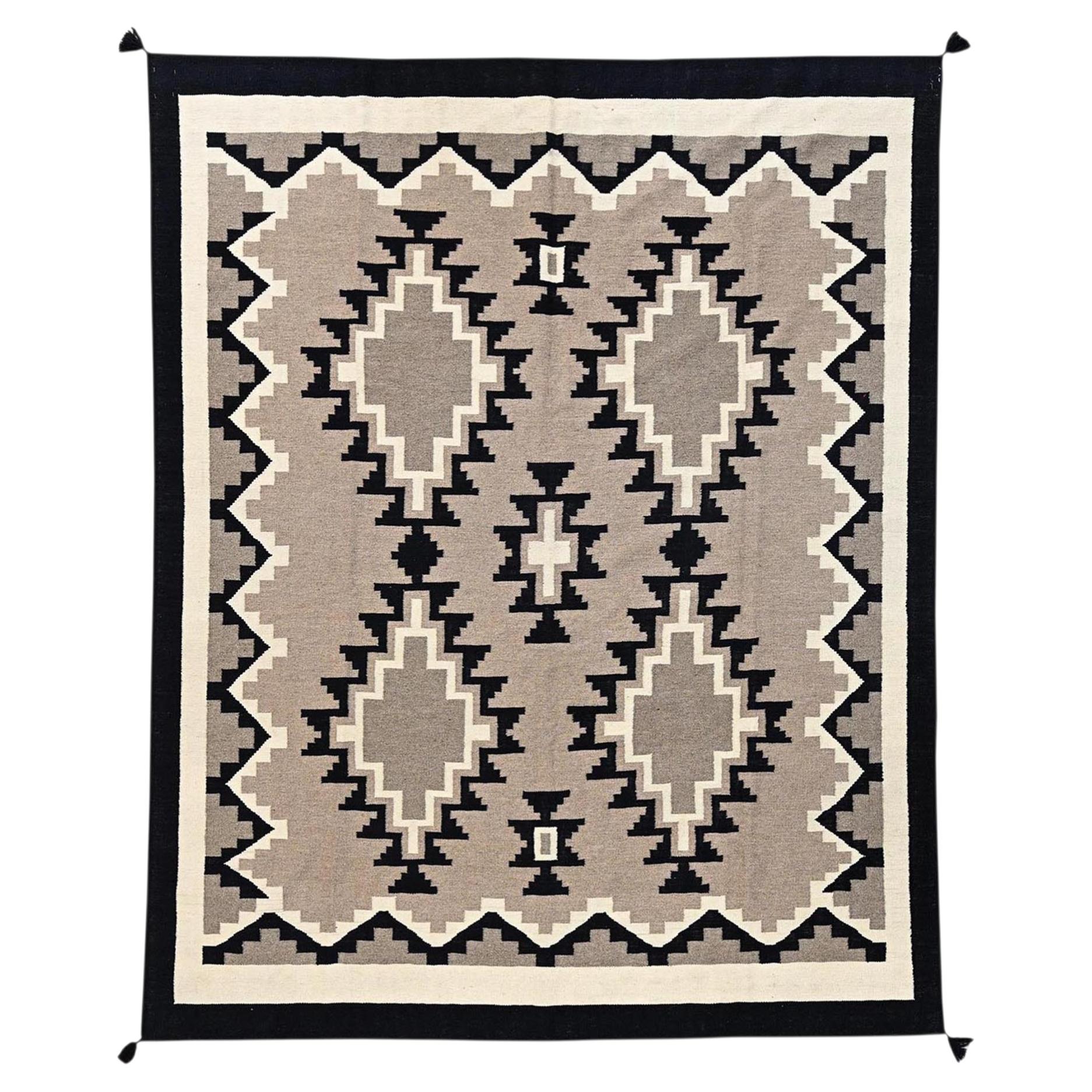 8'x10' Khaki Brown Southwest Geometric Design Hand Woven Flat Weave Wool Rug