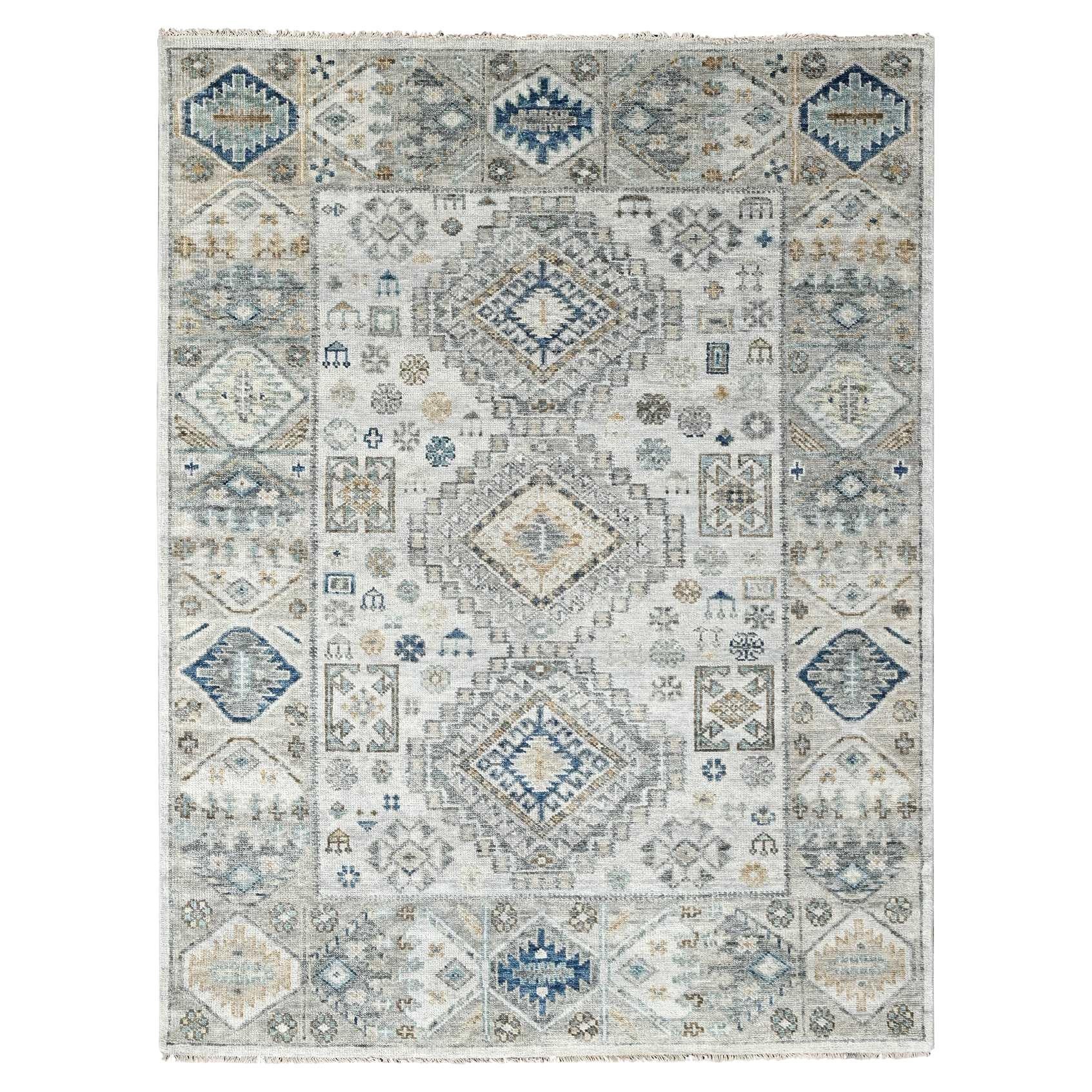 8'x10' Lexicon White Hand Knotted Kazak Design Pure Wool Oriental Rug
