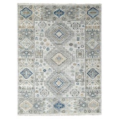 8'x10' Lexicon Alfombra Oriental Blanca Anudada a Mano Diseño Kazak Lana Pura