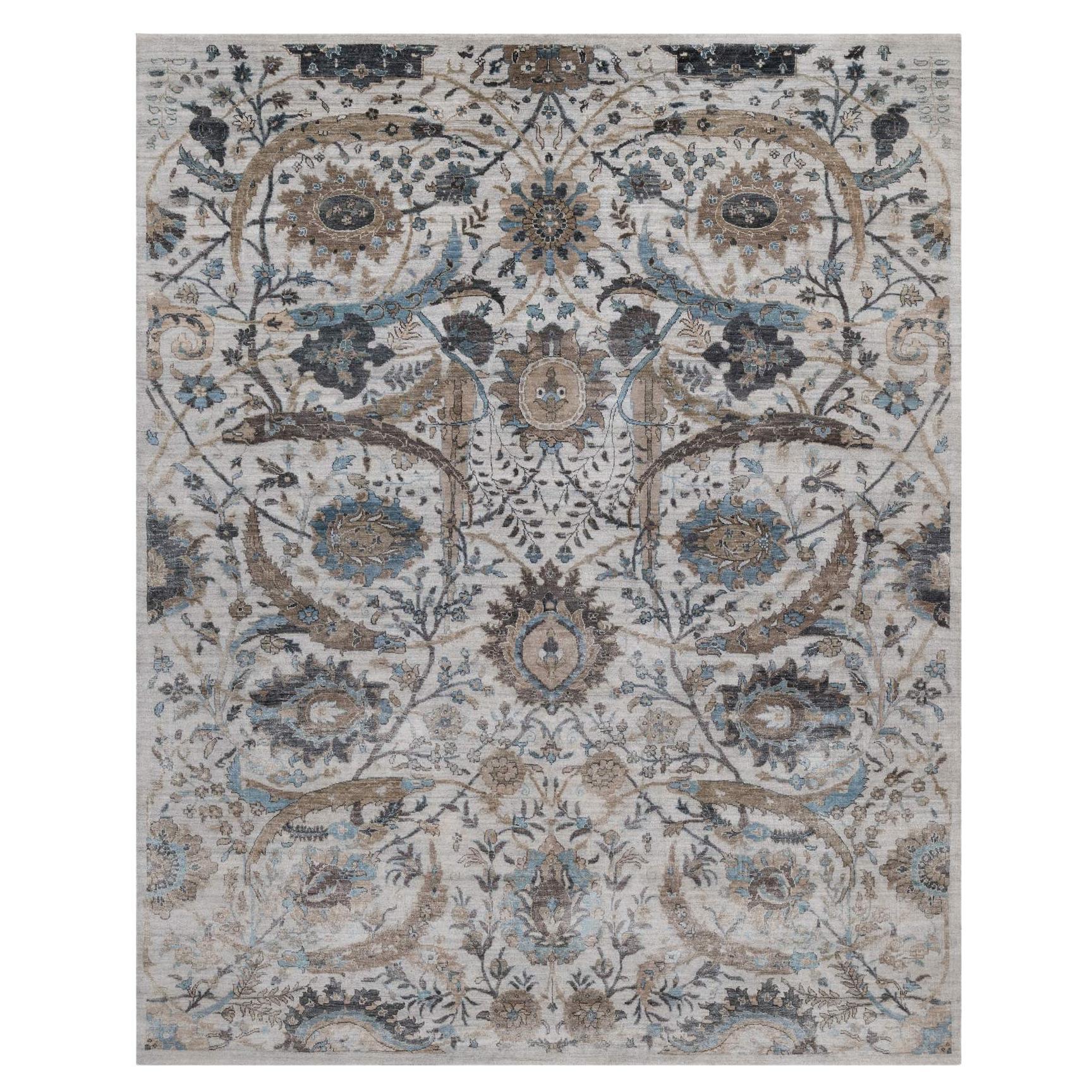 8
x10
 Light Gray Sickle Leaf Design Silk with Textured Wool Hand Knotted Rug