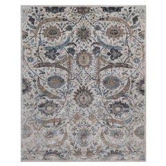 8
x10
 Light Gray Sickle Leaf Design Silk with Textured Wool Hand Knotted Rug
